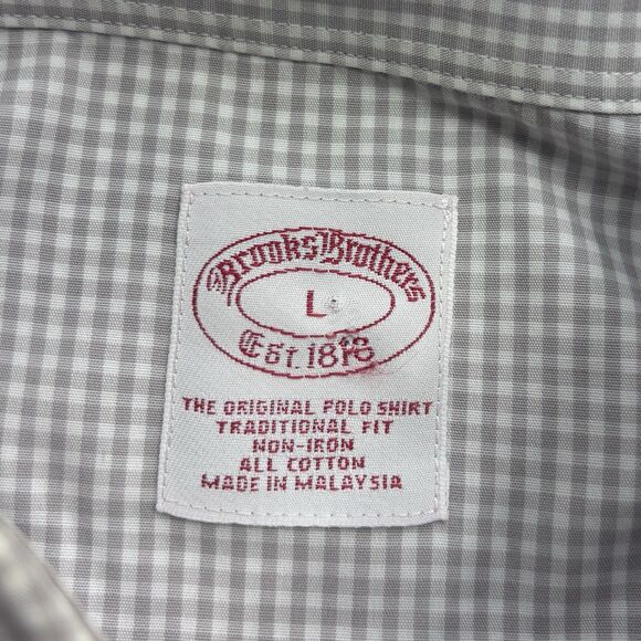 Brooks Brothers Gray Gingham‎ Check Taditional Fit Non-Iron Dress Shirt - Large - Picture 7 of 7